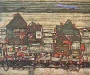 Egon Schiele Houses with Laundry (subrub II) (mk12) oil on canvas